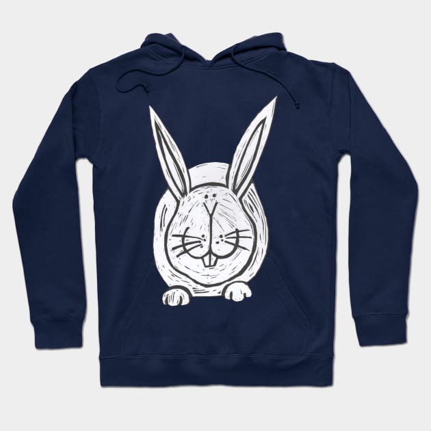 Rabbit,White Rabbit on blue Hoodie by krisevansart